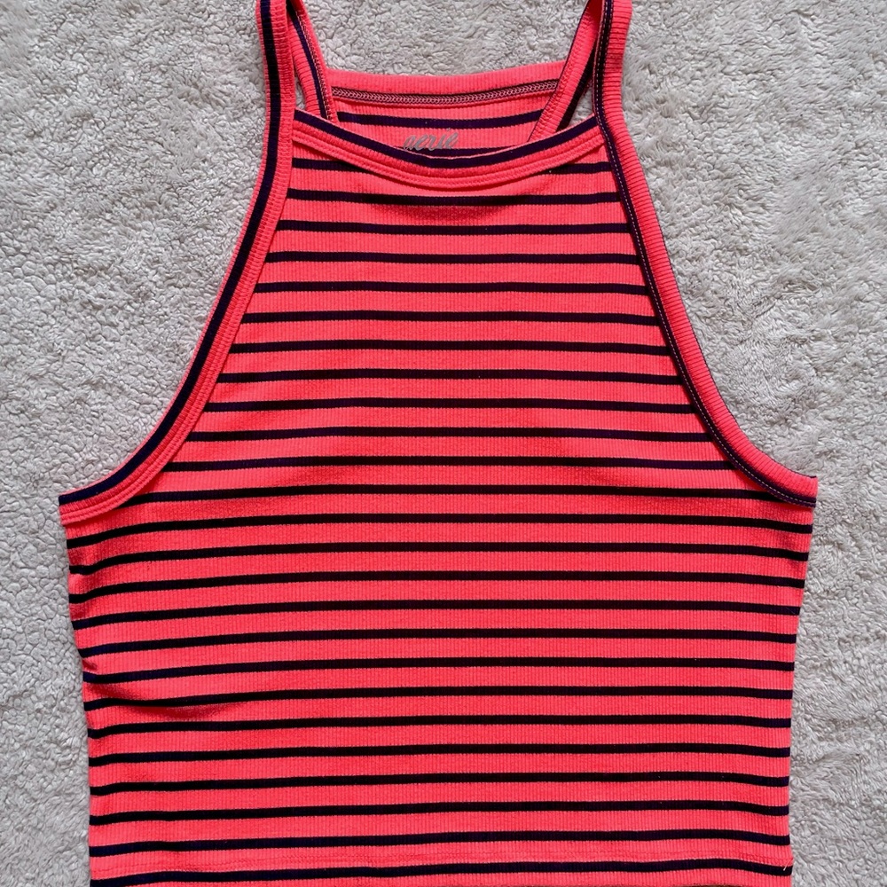 Aerie Medium Neon Pink & Navy Stripped Crop Top